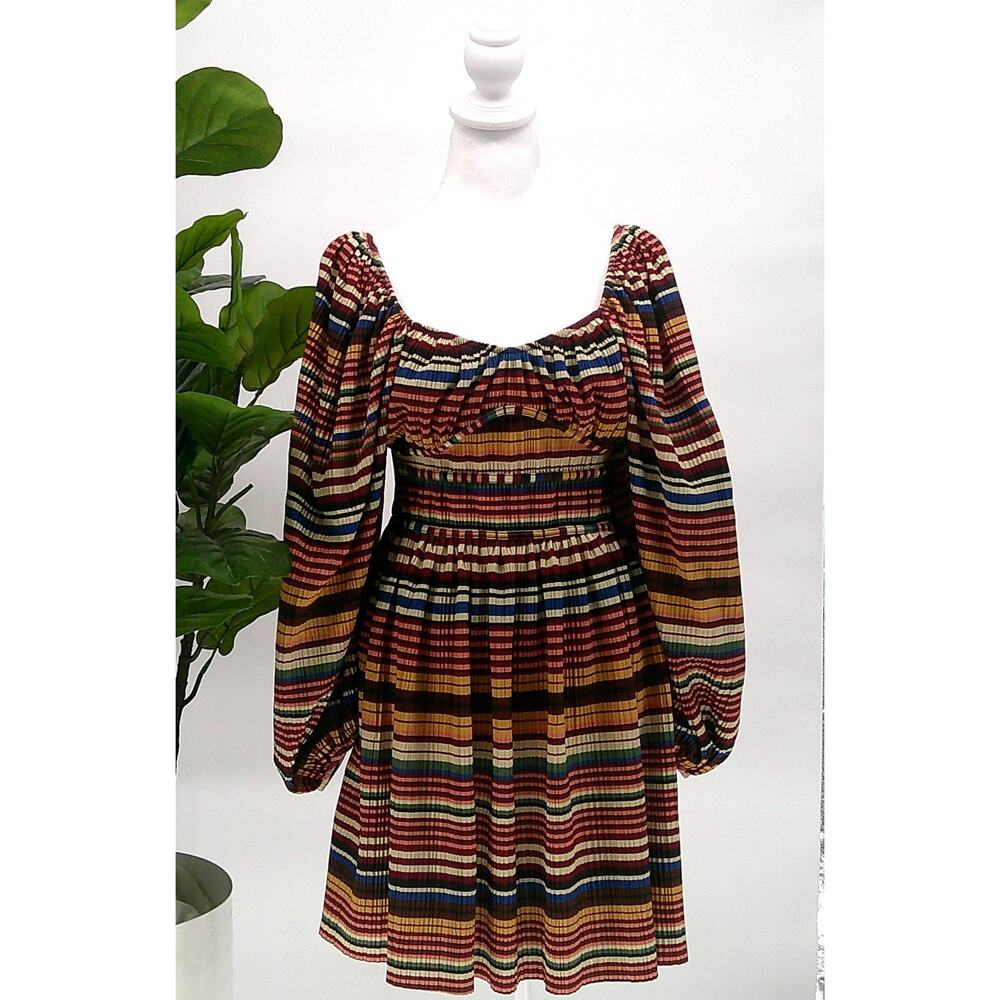 Zara Womens Multicolor Striped Pleated Empire Waist Babydoll Dress Size M